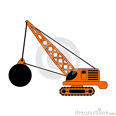 Crane with wrecking ball isolated. Construction machinery vector Vector Illustration