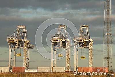 Cranes in harbor Stock Photo