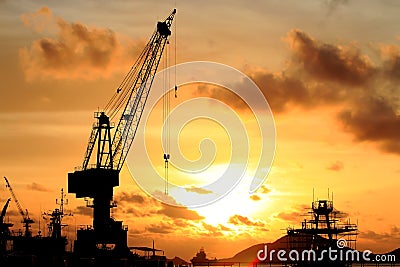 Cranes in a harbor Stock Photo