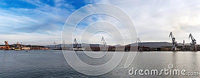 Cranes in the river of bilbao Stock Photo