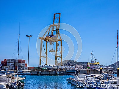 Cranes in Sea cargo port. Cartagena, Spain Editorial Stock Photo