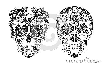 Cranium with Calavera decor symbol Vector Illustration