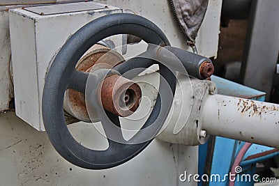 Crank Handle on the old lathe mechanism Stock Photo