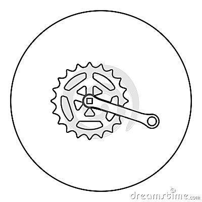 Crankset cogwheel sprocket crank length with gear for bicycle cassette system bike icon in circle round black color vector Vector Illustration
