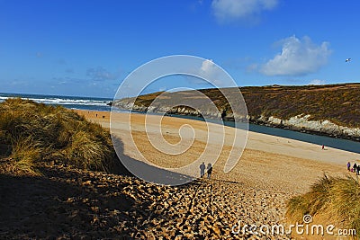 Crantock Beach and sand dunes North Cornwall Stock Photo