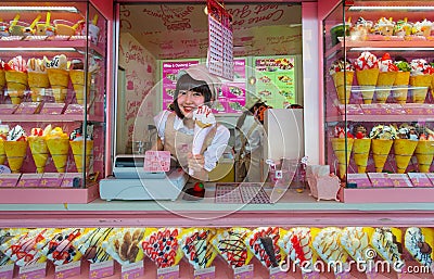 Crape and ice cream vendor at Harajuku's Takeshita street Editorial Stock Photo