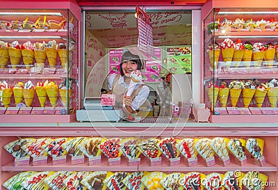 Crape and ice cream vendor at Harajuku's Takeshita street Editorial Stock Photo
