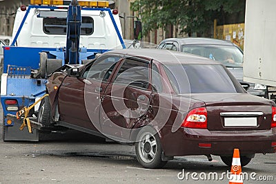 Crash car on accident site Stock Photo