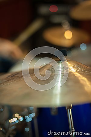 Crash cymbal detail golden metal drum Stock Photo