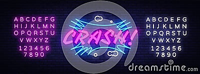 CRASH neon text vector design template. Comic speech bubble Crash in neon style, light banner design element colorful Vector Illustration