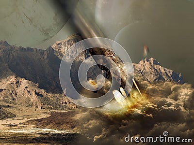 Crash on alien exoplanet Stock Photo