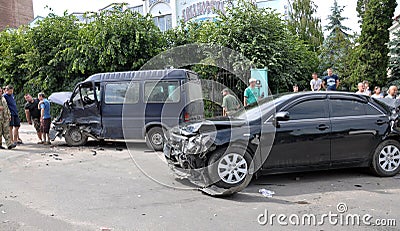 Crash with tank truck for transportation of milk and cars Editorial Stock Photo