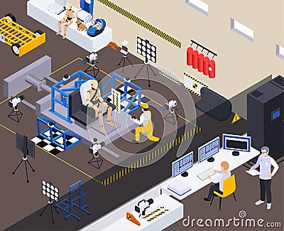 Crash Test Mannequin Composition Vector Illustration