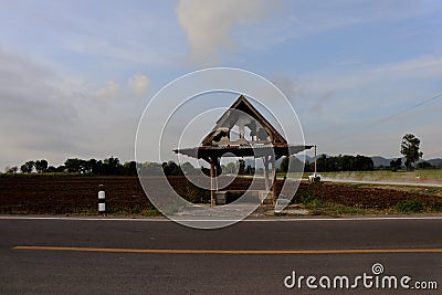 Crash wooden pavilion on roadside countryside Thailand Stock Photo