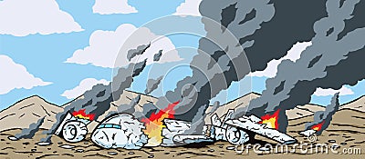 Crashed Airplane Vector Illustration
