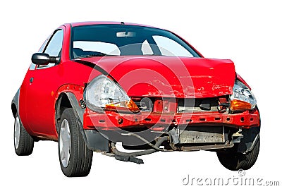 Crashed car on white background Stock Photo