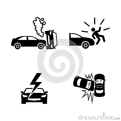 Crashed cars. Simple Related Vector Icons Vector Illustration