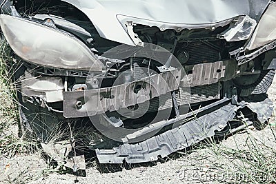 Crashed damaged broken car. automobile crash accident Stock Photo
