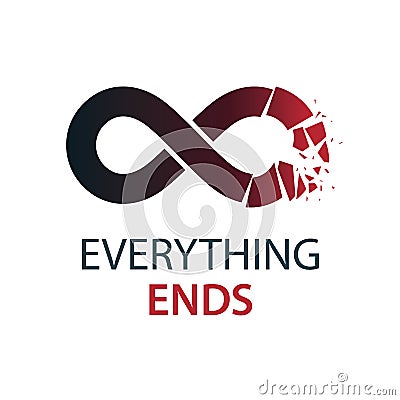 Crashed Infinity Loop vector symbol, conceptual logo special design. Everything Ends idea. Vector Illustration