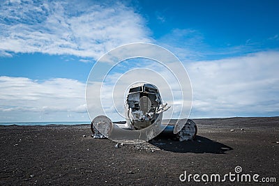 Crashed landed DC-3 Plane in Iceland Stock Photo