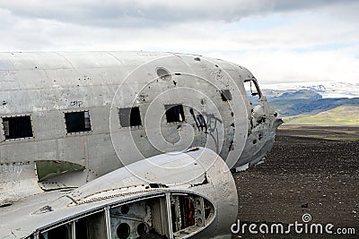 Crashed plane in Iceland. Solheimasandur plane wreck Stock Photo