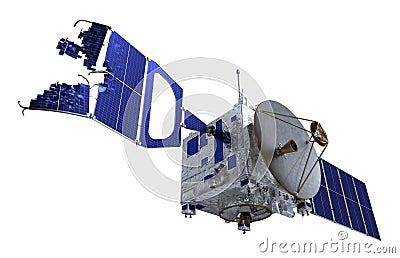 Crashed Satellite Over White Background Stock Photo