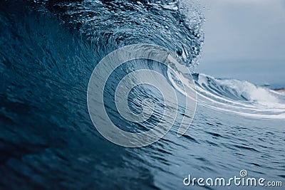 Crashing glassy wave. Breaking ocean waves, perfect swell for surfing Stock Photo