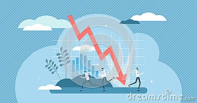 Crashing graphic vector illustration. Bankruptcy flat tiny persons concept. Vector Illustration