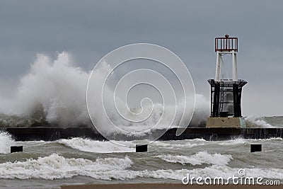 Crashing Surf at North Avenue Beach Editorial Stock Photo