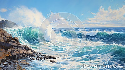 Crashing Wave Painting In The Style Of Zohar Flax Stock Photo