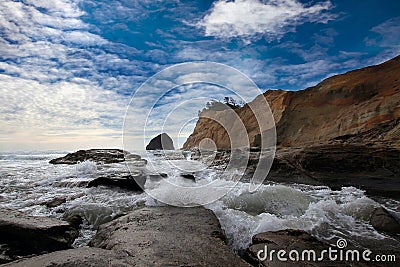 Haystack Rock at Cape Kiwanda along Oregon coast Stock Photo