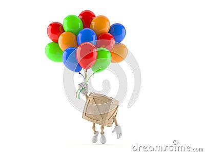 Crate character flying with balloons Cartoon Illustration