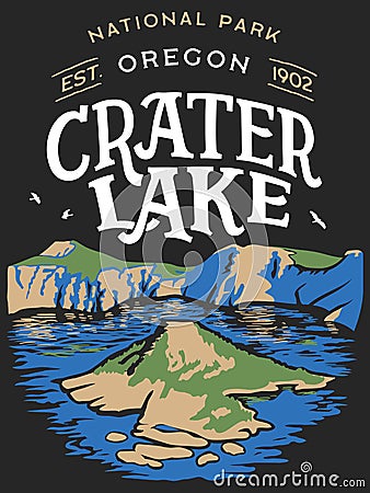 Crater Lake National Park Oregon T-Shirt Design Stock Photo