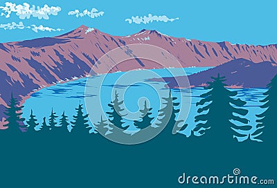 Crater Lake National Park WPA Poster Art Stock Photo