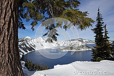 Crater Lake Oregon scenic snow-scape Stock Photo