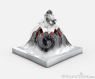 Crater mountain volcano hot natural eruption. 3d illustration. Cartoon Illustration