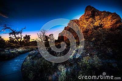 Craters of the Moon Devil`s Orchard at Sunrise Stock Photo