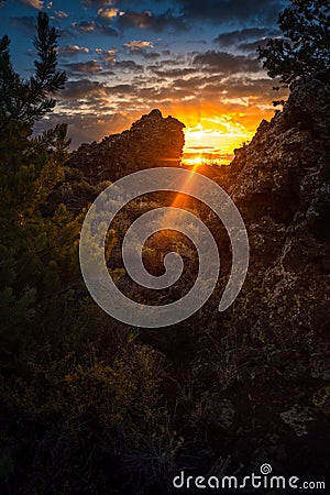 Craters of the Moon Devil`s Orchard at Sunrise Stock Photo