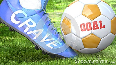 Crave and a life goal - pictured as word Crave on a football shoe to symbolize that Crave can impact a goal and is a factor in Cartoon Illustration