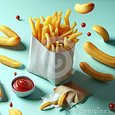 Craving-Worthy French Fry Stock Images: Fast Food, Gourmet Delights, Crispy Golden Goodness for Mockups and Graphical Content Stock Photo