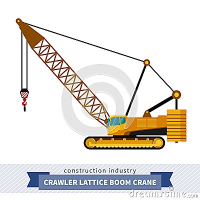 Crawler lattice boom crane Vector Illustration