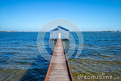 Crawley Edge Boatshed, blue boat houes in perth Stock Photo