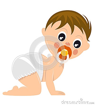 Crawling baby boy in diaper Vector Illustration