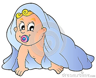 Crawling baby in towel Vector Illustration