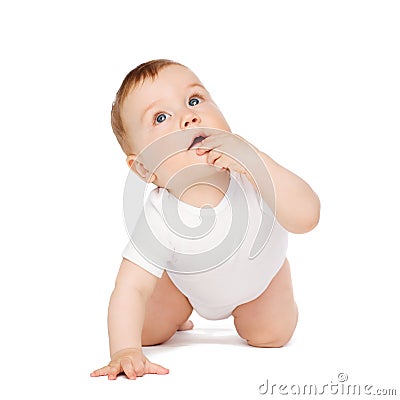 Crawling curious baby looking up Stock Photo