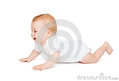 Crawling curious baby looking up Stock Photo