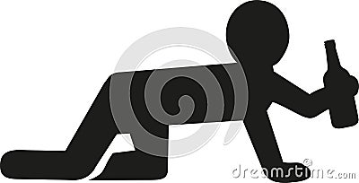 Crawling man on all fours with beer bottle Vector Illustration