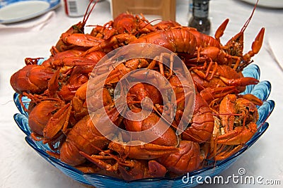 Crayfish boiled on a plate Stock Photo