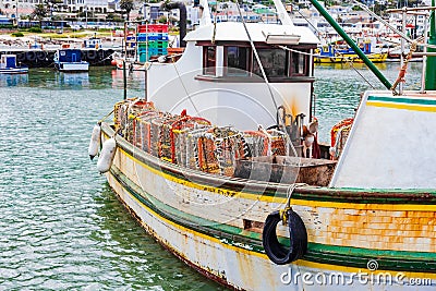 Crayfish Crab boat floating in the harbour Stock Photo