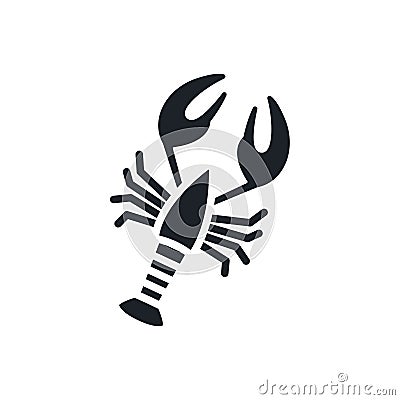 Crayfish crawfish lobster omar silhouette. Black isolated silhouettes. Fill solid icon. Modern glyph design. Vector Vector Illustration